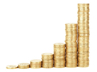 Monedas, dinero sobre fondo transparente