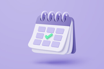 3d calendar date and time for reminder day with notice alert. Calendar clock for schedule appointment and marked notifications alert concept. 3d date reminder icon vector render illustration
