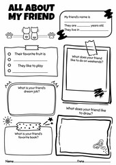All About My Friend, My Classmate Worksheets for Grades 2-6, Back to School Activity, Creative Writing Prompt Template, Icebreaking Activity