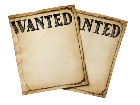 Vintage Wanted Posters with Blank Spaces on Transparent Background, PNG - Powered by Adobe