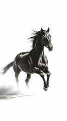 Black Horse Running with Dust Effect