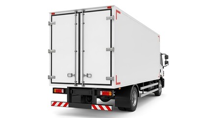 White box truck rear view isolated on white
