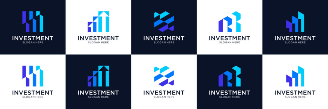 Set of abstract financial logo template. Modern chart with arrow logo vector.