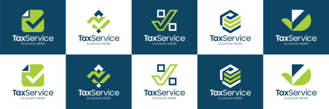 Set of tax financial logo template. Abstract check or bookkeeping symbol usable for business, company and service.