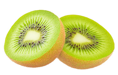 Fototapeta premium Two halves of a fresh kiwi fruit isolated on transparent PNG