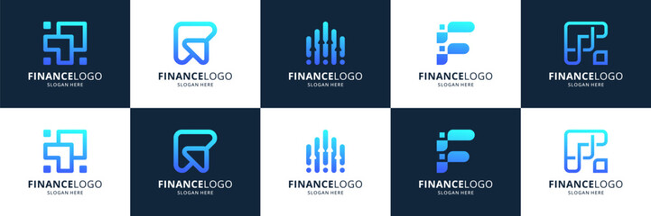 Set of accounting financial logos. Abstract symbol usable for business, investment and payment.