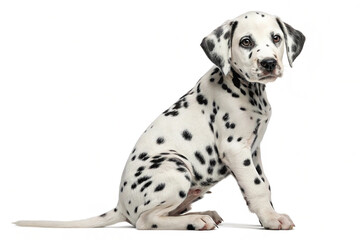Dalmatian puppy sitting looking at the camera isolated on transparent background png