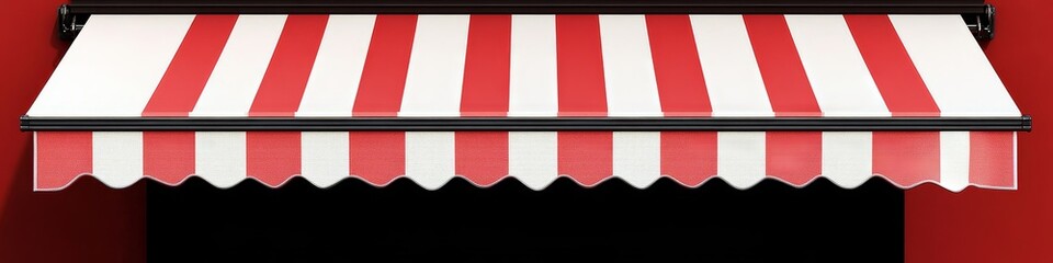 Red and white striped awning canopy for shop, cafe and street restaurant, png isolated on white background