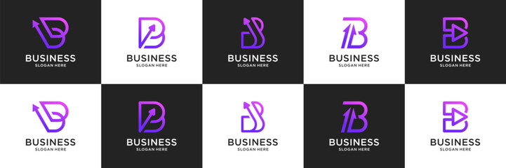 Set of abstract letter B arrow logos. Modern minimal initial B usable for business, financial and technology. © suneo_99