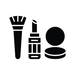 Powder Box, Brush And Lipstick Icons. Vector illustration of women's beauty makeup tools.