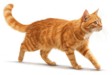 Ginger cat walks isolated on transparent background