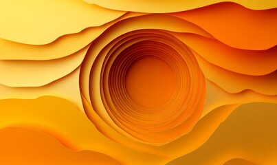 Circle paper cut frame in yellow orange color on white background, landing page, banner, presentation, poster,card in 3d, orgami style,