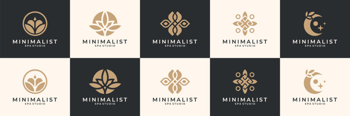 Set of abstract lotus flower logos. Luxury graphic design elements usable for beauty salon, spa and cosmetics.