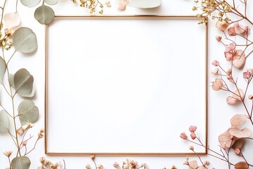 Rectangle rose gold framefor text  isolated on white background, luxury gold border design for invitation, postcard, 3:2 scale ratio, PNG, cut out