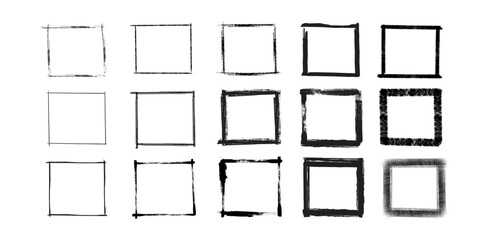 Box brush stroke frames line, Text box outline frame, ink paint brush square shapes in Hand-drawn style set, Brush borders Vector illustration