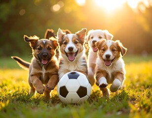 Playful puppies chasing a soccer ball (1)