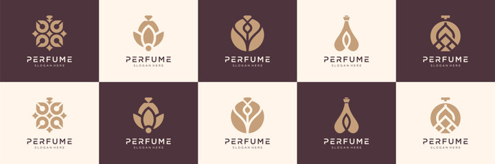 Set of luxury perfume logos. elegant graphic design elements usable for beauty, salon and perfume.