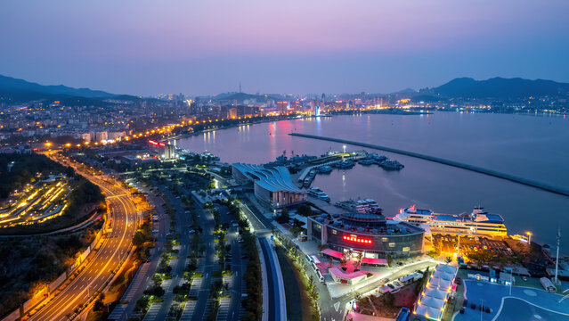 China, Weihai, coastline, city, city skyline, architectural landscape, building, architecture, background, metropolis, downtown,