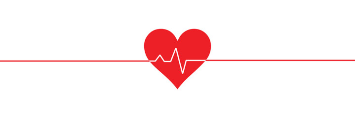 Red heartbeat line icon. Vector illustration isolated on a white background. Eps 10. With love in heart.  