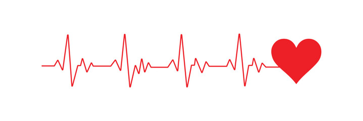 Red heartbeat line icon. Vector illustration isolated on a white background. Eps 10. With love in heart.  