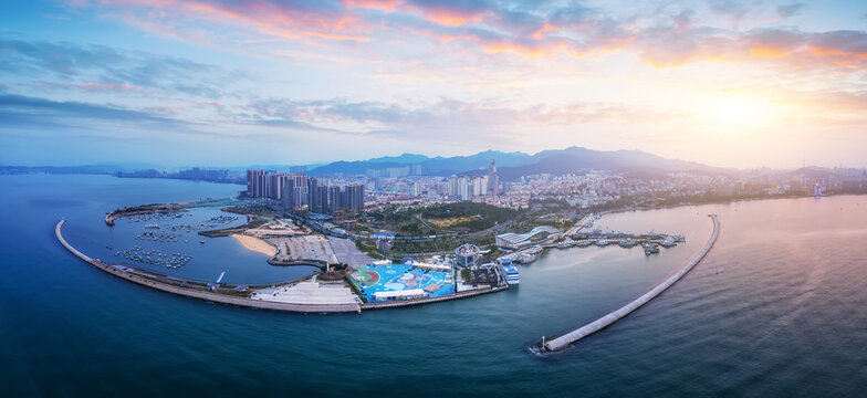 China, Weihai, coastline, city, city skyline, architectural landscape, building, architecture, background, metropolis, downtown,