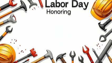 Photo Realistic Construction Helmet Border with Tools - Honoring Labor Day Design for Invitations and Announcements, Celebrating Workers' Contributions in Vibrant Colors