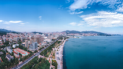 China, Weihai, coastline, city, city skyline, architectural landscape, building, architecture, background, metropolis, downtown,