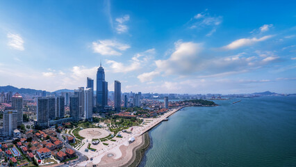 China, Yantai, coastline, city, city skyline, building landscape, building, architecture, background, metropolis, downtown,
