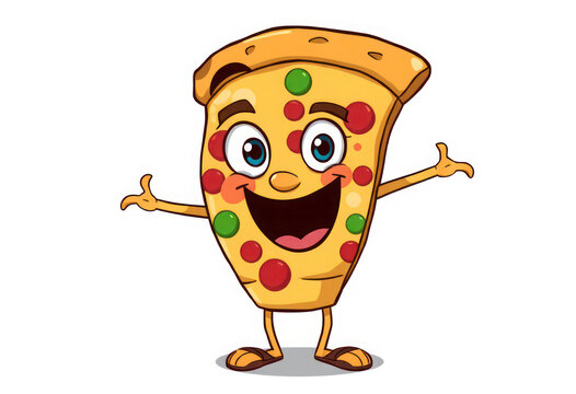 Happy Pizza Slice Cartoon Character, Fun Food Illustration