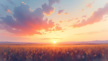 Obraz premium Photo realistic as Sunrise and Nightfall Over Plains concept as A timelapse view of sunrise and nightfall over plains set against a whimsical background offering ample space for text or graphics symbo