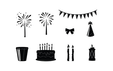 Fototapeta premium black and white line art festive celebration icons