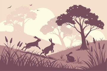 Meadow Magic: Rabbits & Spring Silhouettes