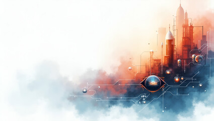 Contemporary wallpaper design featuring sleek abstract visuals with dynamic digital network grids and futuristic robotic icons symbolizing space mining with advanced automated extraction processes inn