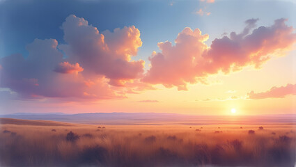 Fototapeta premium Timelapse of Sunrise and Nightfall Over Plains: A Whimsical Background Showcasing Vast Beauty and Tranquility for Creative Projects