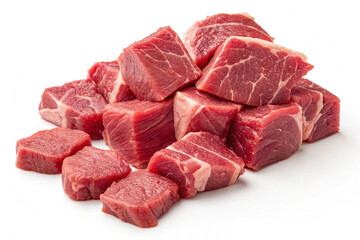 Obraz premium Raw chopped lamb fillet diced tenderloin or cubed isolated on transparent background