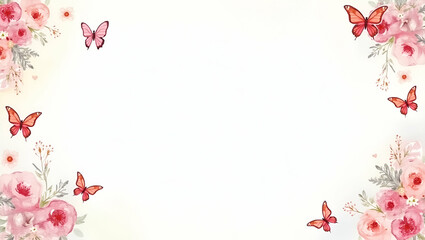 Mothers Day bouquets and butterflies border frame with joyful copy space for Mothers Day concept as Beautiful Mothers Day bouquets and vibrant butterflies framing joyful space for heartfelt messages i