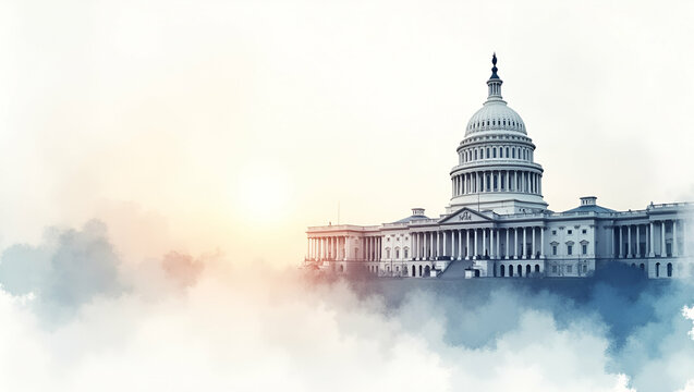 Bold political backdrop capturing legislative debates strategic maneuvers global ramifications of trade disputes with generous uncluttered space reserved for brand or textual emphasis in  Photo Stock 