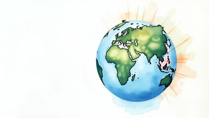 Fototapeta premium Globe Visualization of Environmental Threats: Emergency Icons & Risk Zones Illustrating Climate Hazards on Planet Earth - Photo Stock Concept with Empty Space Left