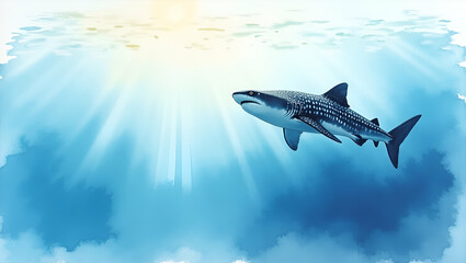 Obraz premium Stunning Ocean Freediving Imagery: No Tank Dives with Whale Sharks, Manta Rays, Bubble Rings & Reflective Dusk Surfaces - Perfect for Photo Stock Concept with Space