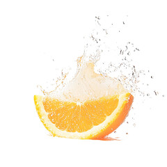 Orange slice water splash isolated on transparent PNG