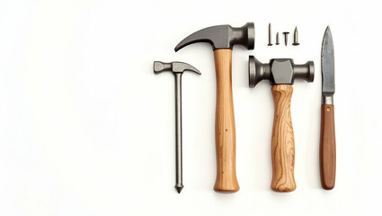 Refined Hammer and Nails Ensemble: Traditional Hand Tools for Precise Construction and Repair Work - Quality Projects with Empty Space