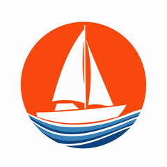 Sailboat Logo with Orange Sun and Blue Waves.