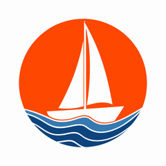 Travel Icon with Sailboat on Blue Ocean