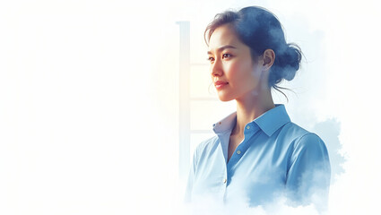 Photo realistic as Employee with e learning module concept as An employees profile blended with an e learning module symbolizing digital learning and self paced training. Perfect for business training