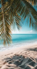 Tropical Beach Scene with Palm Fronds and Turquoise Water