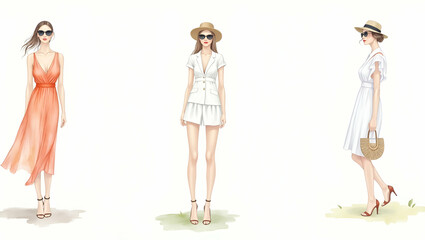 Showcase light and breezy outfits that epitomize modern summer style with refined silhouettes vibrant colors and sophisticated details for an effortlessly chic outdoor look in Photo Stock Concept a