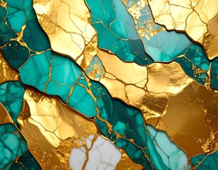 Gold and teal abstract marbled design