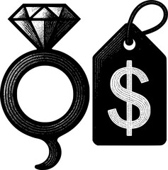 Diamond Ring and Price Tag Illustration