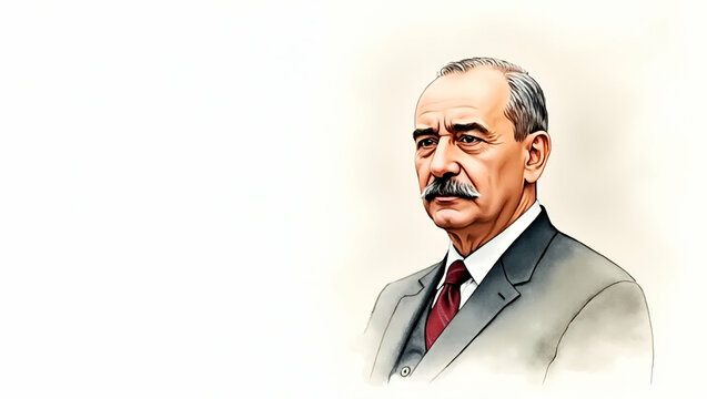 Retrato formal de Ataturk destacado l?der hist?rico evidenciando determinaci?n visi?n y modernidad en representaci?n ic?nica y solemne con alta resoluci?n para figura emblem?tica. in  Photo Stock  Con