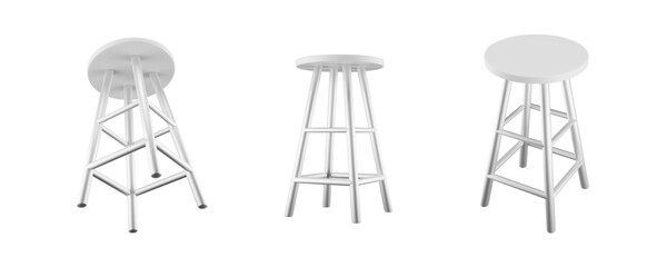 3D Tall bar stool with round seat and cross-braced legs